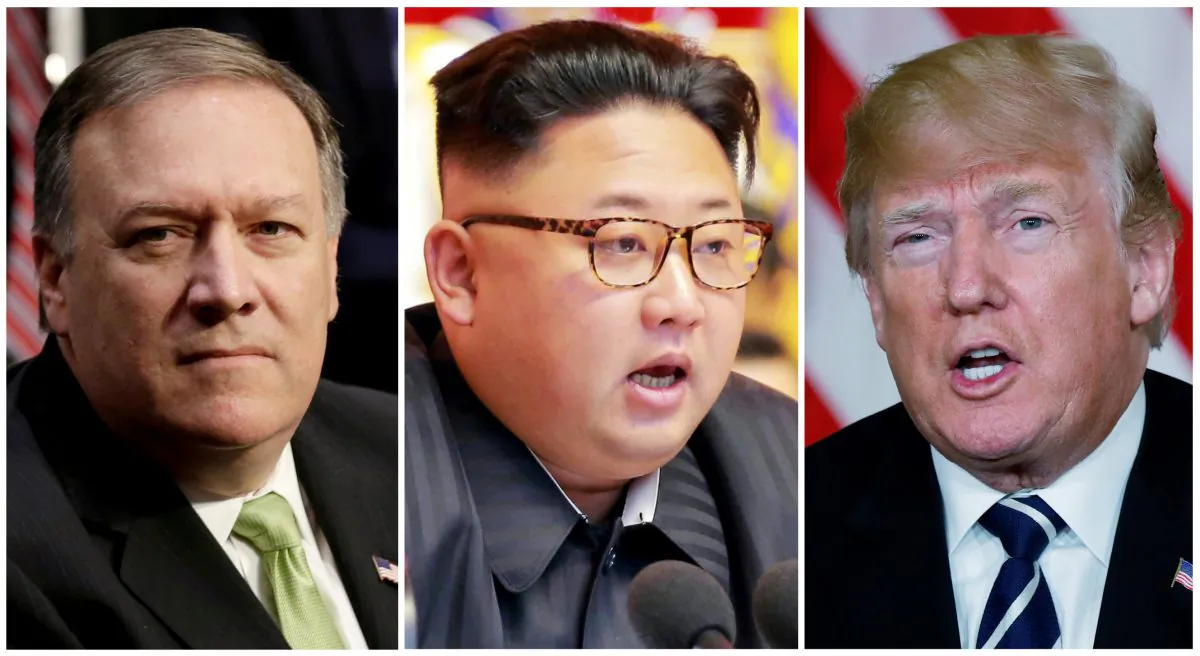 A combination photo shows Mike Pompeo (L) in Washington, North Korean leader Kim Jong Un (C) in Pyongyang, North Korea and U.S. President Donald Trump (R), in Palm Beach, Florida, U.S., respectively. (Reuters/Yuri Gripas (L) & KCNA handout via Reuters & Kevin Lamarque (R))