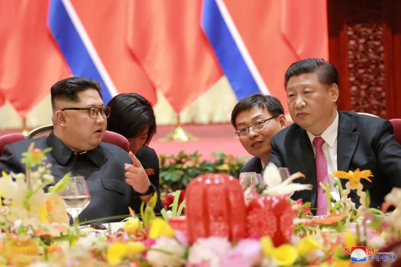 North Korean leader Kim Jong Un meets with Chinese leader Xi Jinping, in Dalian City in northeastern China in this undated photo released on May 9, 2018 by North Korea's Korean Central News Agency (KCNA). (KCNA/via Reuters)