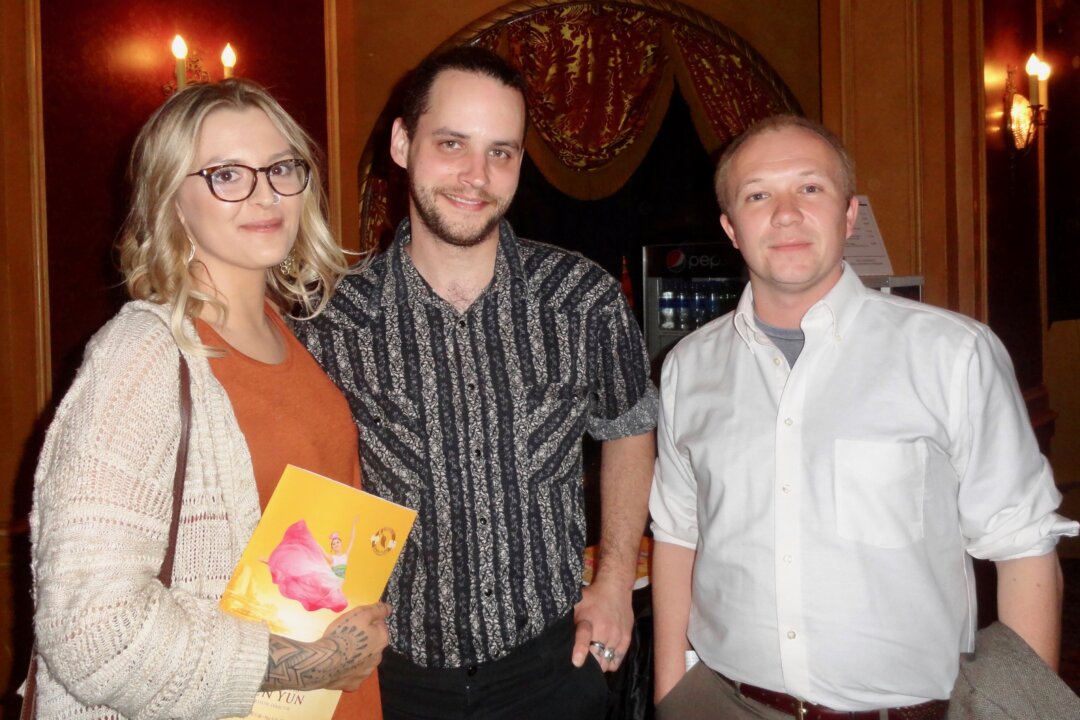 [L to R] Dakota Colf with her friends, Mike Burger and Rich Bayton, enjoyed a performance by Shen Yun Performing Arts at Shea's Performing Arts Center, on May 9, 2018. (Madalina Hubert/The Epoch Times)