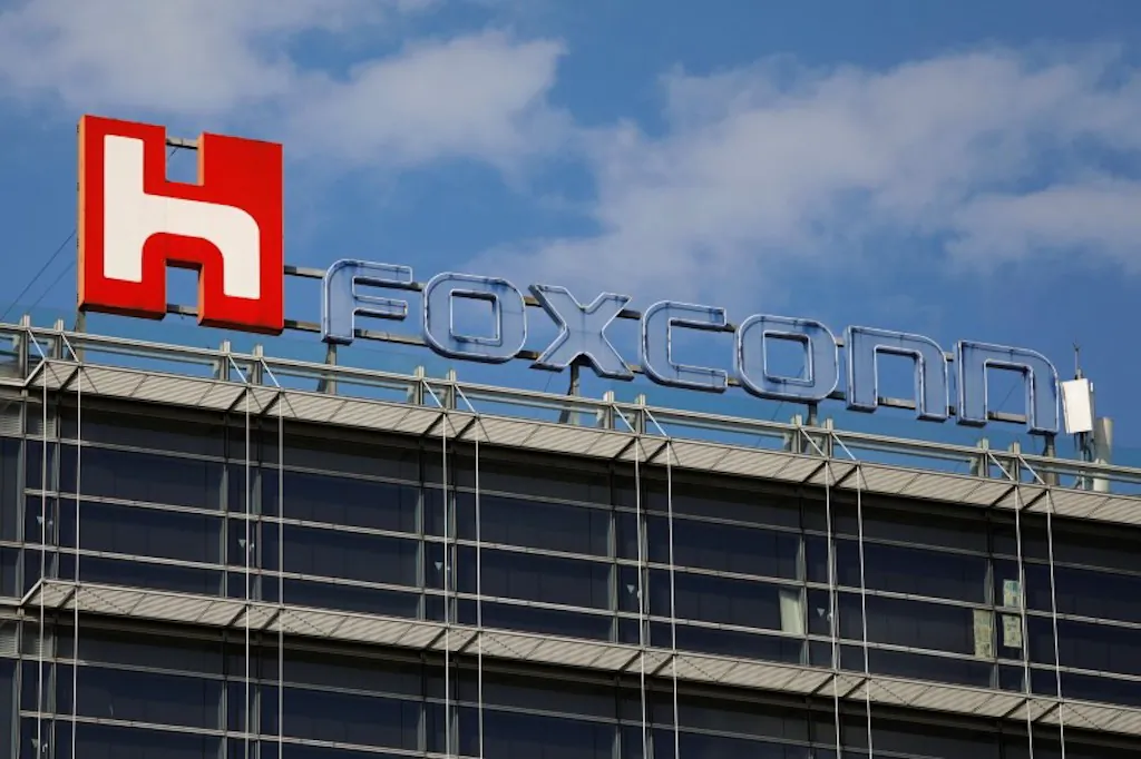 The logo of Foxconn, the trading name of Hon Hai Precision Industry, is seen on top of the company's building in Taipei, Taiwan on March 30, 2018. (Tyrone Siu/Reuters)