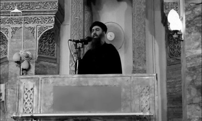 The reclusive leader of the ISIS terrorist group Abu Bakr al-Baghdadi in Mosul, July 2014. Baghdadi's real name is Ibrahim al-Samarrai. (Reuters/via Reuters TV)