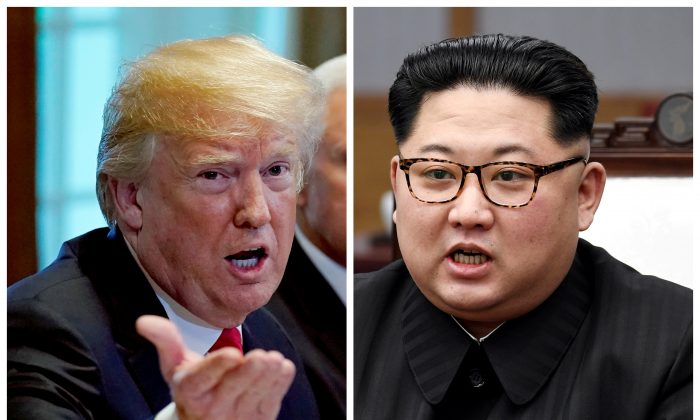 A combination photo shows U.S. President Donald Trump and North Korean leader Kim Jong Un in Washington on May 17, 2018 and in Panmunjom, South Korea, April 27, 2018, respectively. (Kevin Lamarque/Reuters and Korea Summit Press Pool/File Photos)