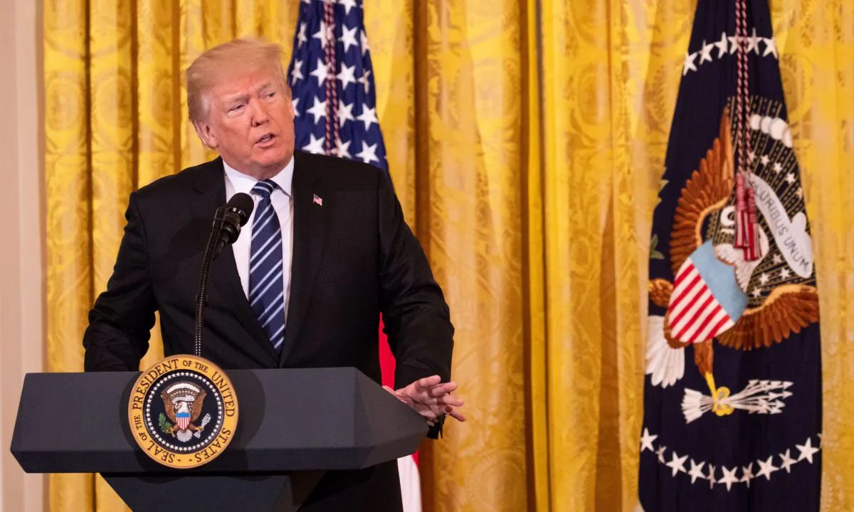 President Donald Trump delivers remarks at the Prison Reform Summit in the East Room of the White House in Washington on May 18, 2018. (Samira Bouaou/The Epoch Times)
