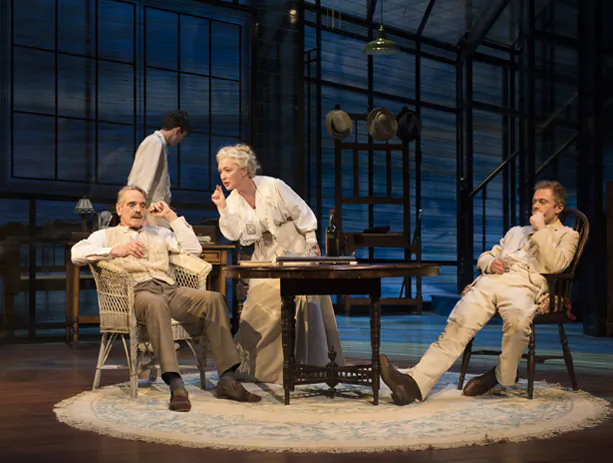 (L–R) James Tyrone, Sr. (Jeremy Irons), Edmund (Matthew Beard), Mary Tyrone (Lesley Manville), and Jamie (Rory Keenan), a tight knit-family, in Eugene O’Neill’s autobiographical "Long Day's Journey Into Night." (Hugo Glendinning)