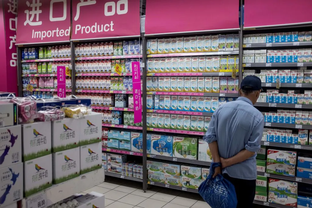 A man looks at imported products at a supermarket in Shanghai on April 11, 2018.
(Johannes Eisele/AFP/Getty Images)