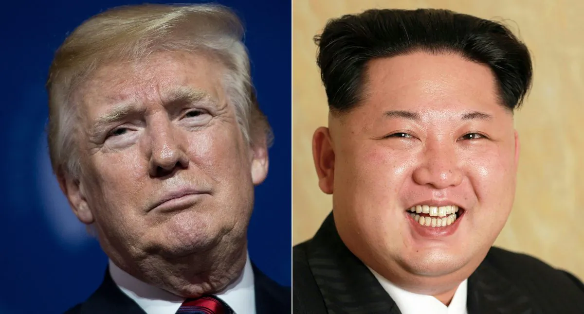 This combination of pictures created on May 24, 2018 shows U.S. President Donald Trump at the National Building Museum May 22, 2018 in Washington, DC, and an undated photo released by North Korea's official Korean Central News Agency (KCNA) on May 10, 2016 of North Korean leader Kim Jong-Un on May 9, 2016.  (BRENDAN SMIALOWSKI,KCNA/AFP/Getty Images)
