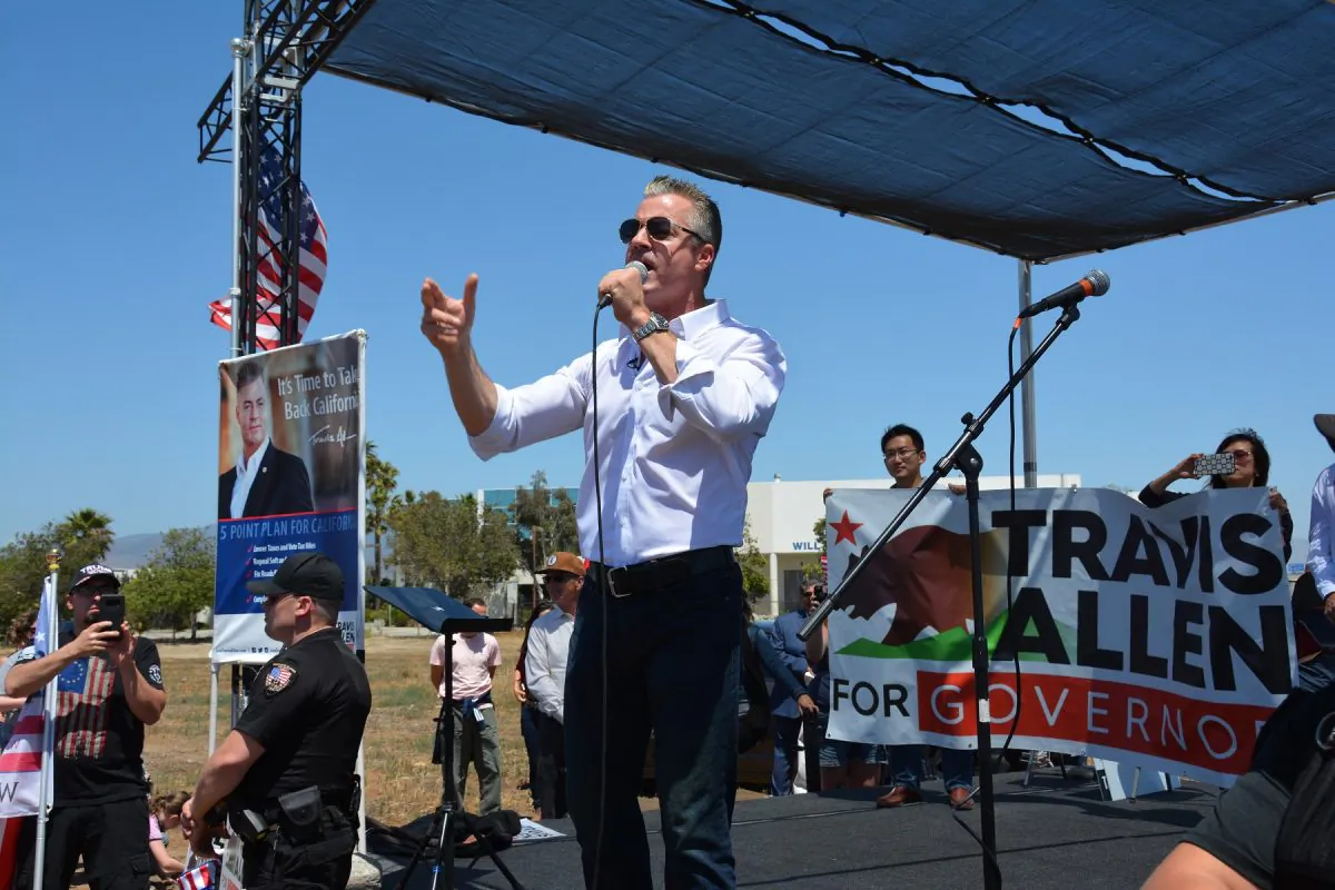 Assemblyman Travis Allen speaks at a rally in San Diego, just across the border from Tijuana, Mexico, on May 27, 2018. Allen is a Republican candidate for governor of California. (Sophia Fang/Epoch Times)
