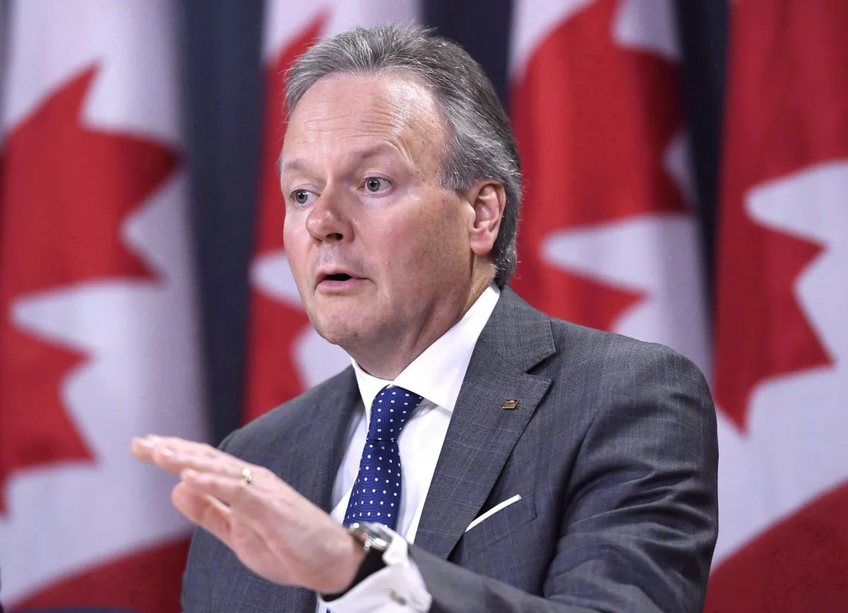 Governor of the Bank of Canada Stephen Poloz speaks during a press conference on April 18, 2018. The central bank held its overnight rate target at 1.25 percent on May 30. (The Canadian Press/Justin Tang)