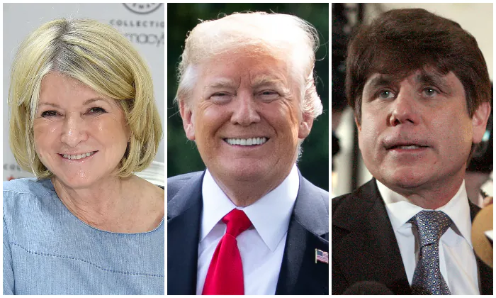 Martha Stewart (Jamie McCarthy/Getty Images) President Donald Trump (Samira Bouaou/Epoch Times) Rod Blagojevich (Frank Polich/Getty Images)