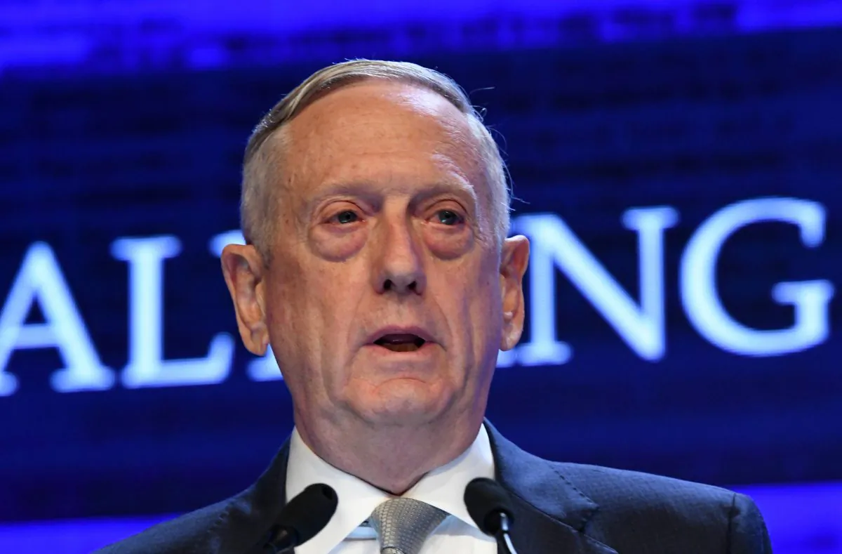 U.S. Defence Secretary James Mattis speaks during the first plenary session of the 17th Asian Security Summit of the IISS ShangriLa Dialogue in Singapore on June 2, 2018. (Roslan Rahman/AFP/Getty Images)