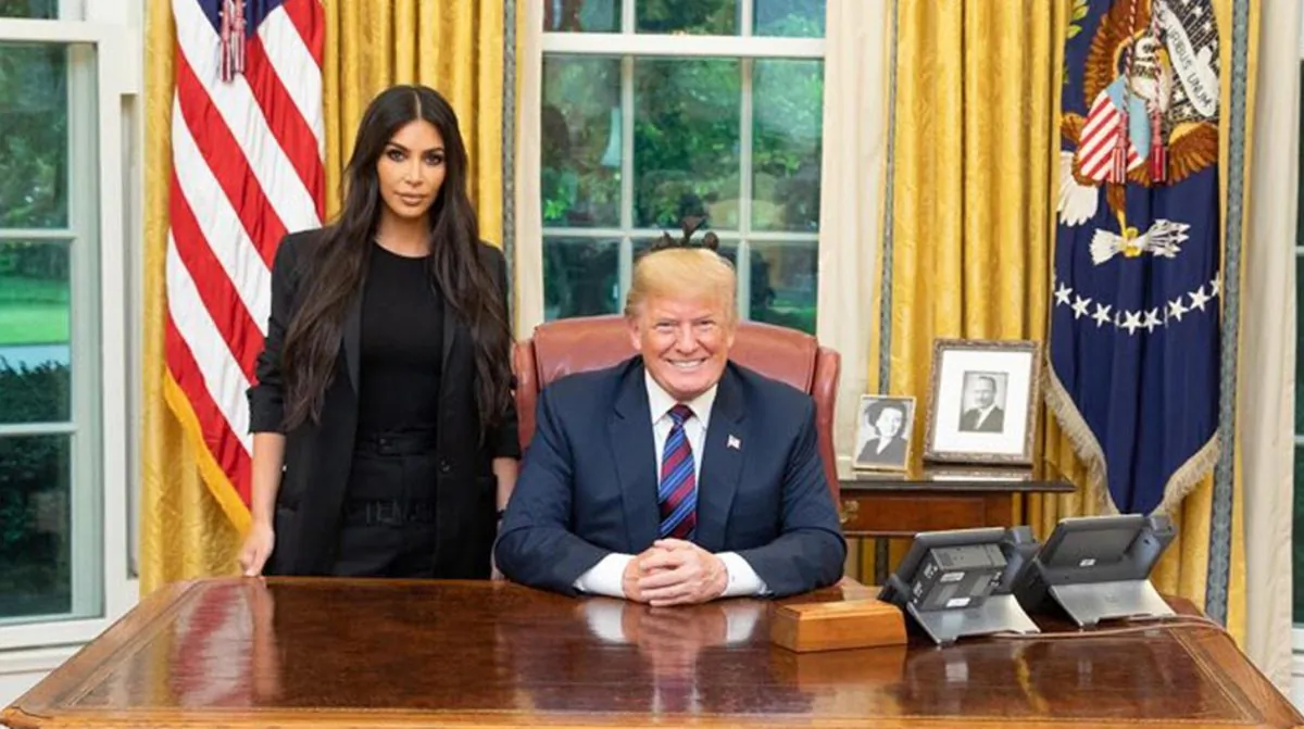 President Donald Trump and TV personality Kim Kardashian West in the Oval Office in the White House, Washington, D.C., on May 30, 2018. (The White House)