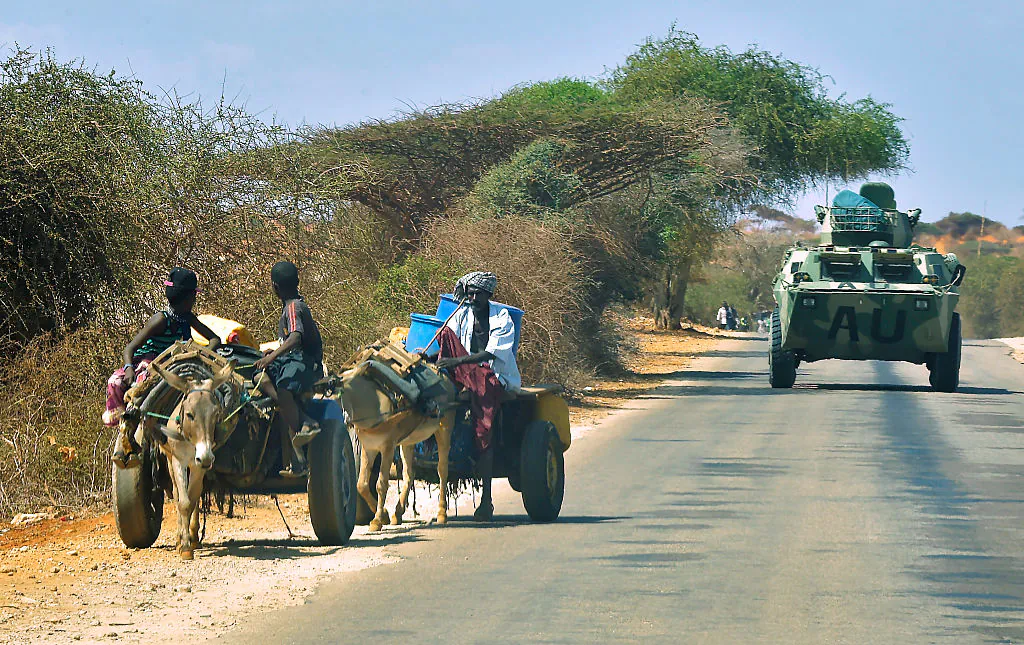 In this file image, an armoured vehicle of the African Union (AU) peacekeeping force patrols the streets of Kismayo on November 15, 2016. (Simon Maina/AFP/Getty Images)