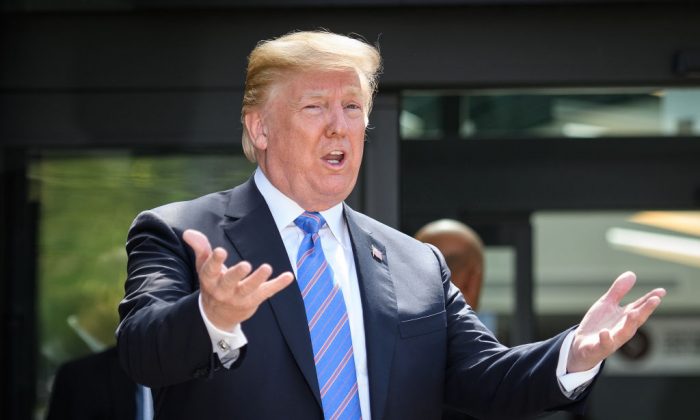 President Donald Trump holds a press conference ahead of his early departure from the G7 Summit in La Malbaie, Canada, on June 9, 2018.  (Leon Neal/Getty Images)