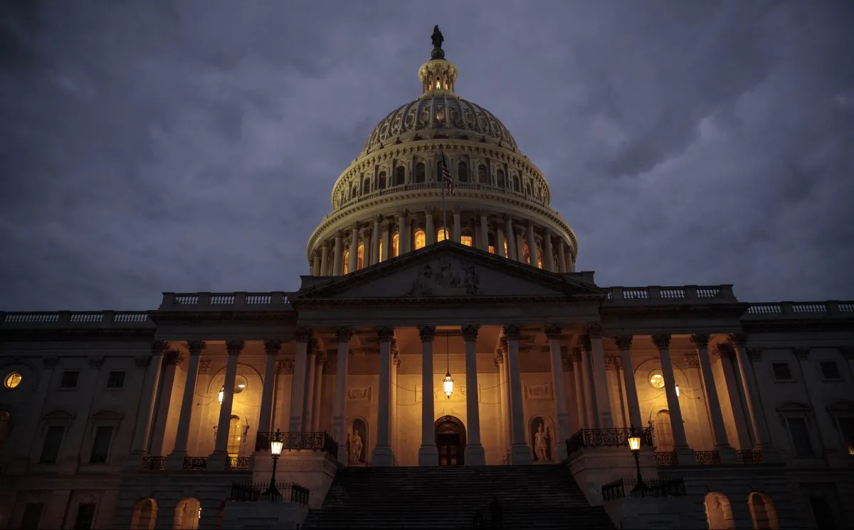 The U.S. Capitol is seen at dusk in Washington, DC. on Jan. 21, 2018. (Drew Angerer/Getty Images)