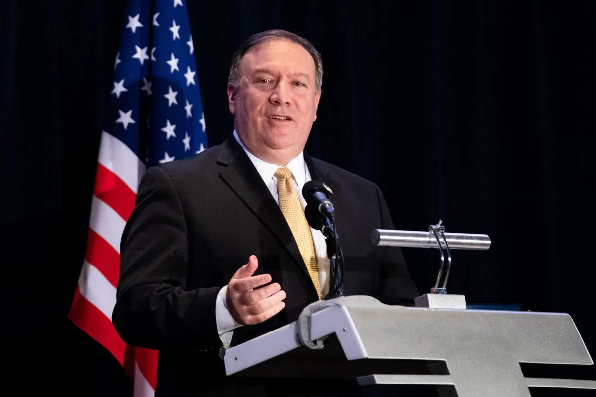 Secretary of State Mike Pompeo speaks to press at the J. W. Marriott Hotel in Singapore on the eve of the summit between President Donald Trump and North Korean leader Kim Jong Un, on June 11, 2018. (Charlotte Cuthbertson/The Epoch Times)