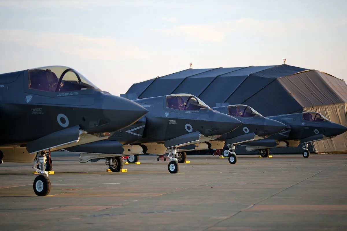 F-35B Lightning II fighter jets arrive at the Royal Air Force Marham airbase in Kings Lynn, England on June 6, 2018. A former British engineer is suspected of transmitting technology related to the jets to China. (Christopher Furlong/Getty Images)