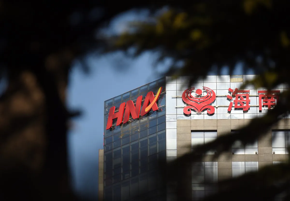 The HNA logo is seen on a building in Beijing, China, on Feb. 18, 2016. (Greg Baker/AFP/Getty Images)