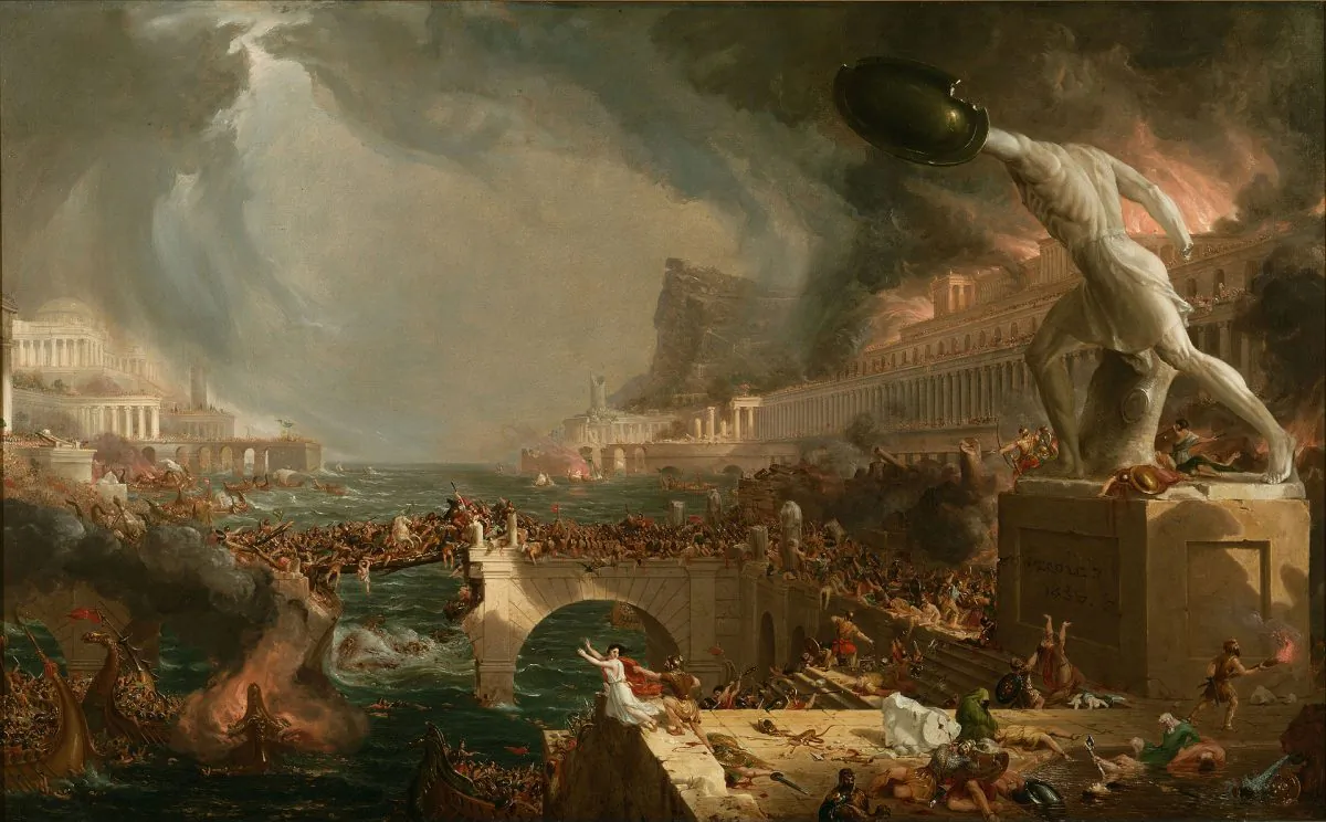 "Destruction," by Thomas Cole in his Course of Empires paintings, 1836. (Public Domain)