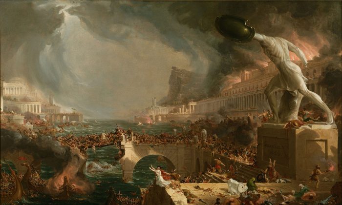 "Destruction," by Thomas Cole in his Course of Empires paintings, 1836. (Public Domain)