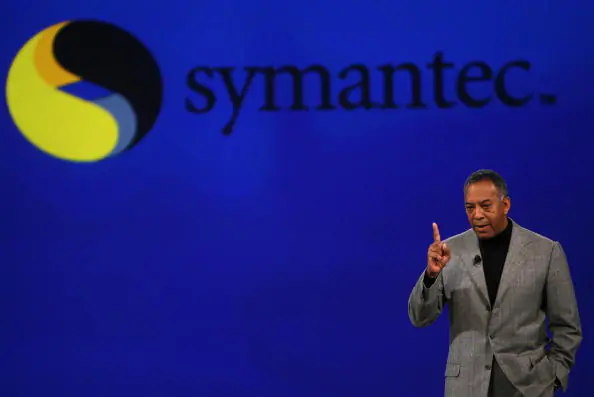 John W. Thompson, Chairman of the Board and CEO of Symantec Corporation, gives a conference in San Francisco, on Feb. 6, 2007. (Gabriel Bouys/AFP/Getty Images)