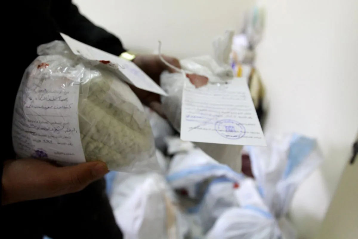 In a file photo, Syrian police show seized captagon pills at the Drug Enforcement Administration in the capital Damascus, on Jan. 4, 2016. (Louai Beshara/AFP/Getty Images)