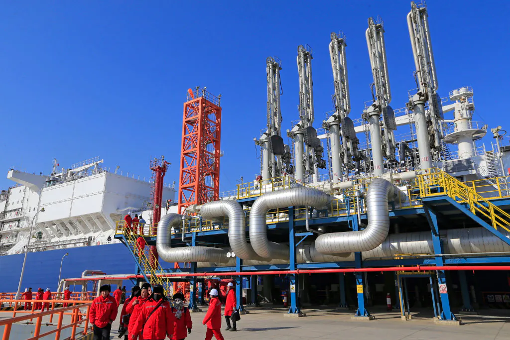 Chinese oil company Sinopec's new Tianjin liquefied natural gas terminal is seen in Tianjin, China. (VCG/VCG via Getty Images)