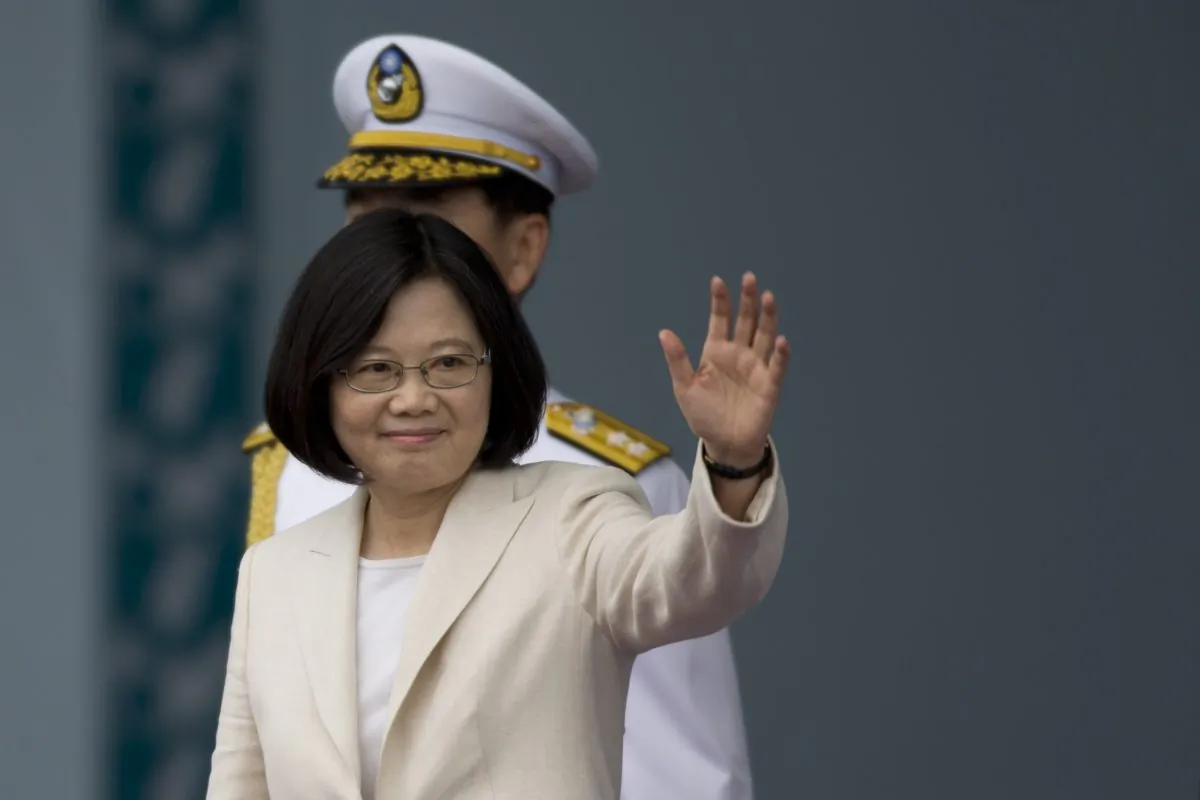 Taiwan President Tsai Ing-wen waves to the supporters at the celebration of herinauguration on May 20, 2016 in Taipei, Taiwan. (Ashley Pon/Getty Images)