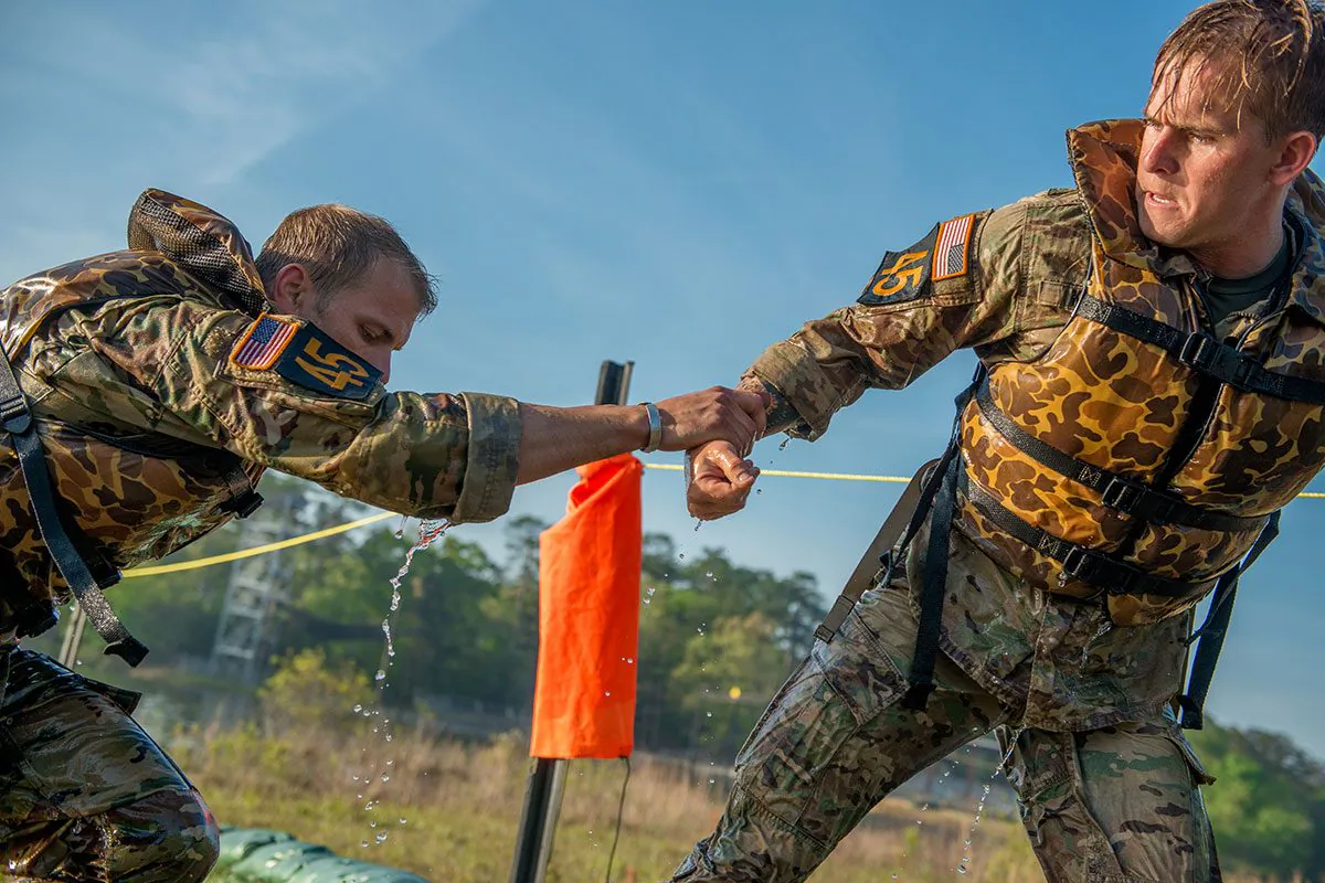 Ranger-qualified troops participate in events for the 2018 Best Ranger Competition, April 13, 2018, at Fort Benning, Georgia. (U.S. Army photo by Patrick A. Albright)