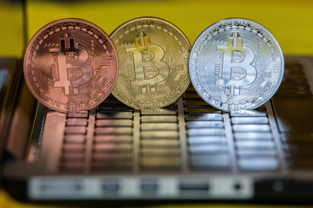 A visual representation of the cryptocurrency Bitcoin at the “Bitcoin Change” shop in Tel Aviv, Israel. (Jack Guez/AFP/Getty Images)