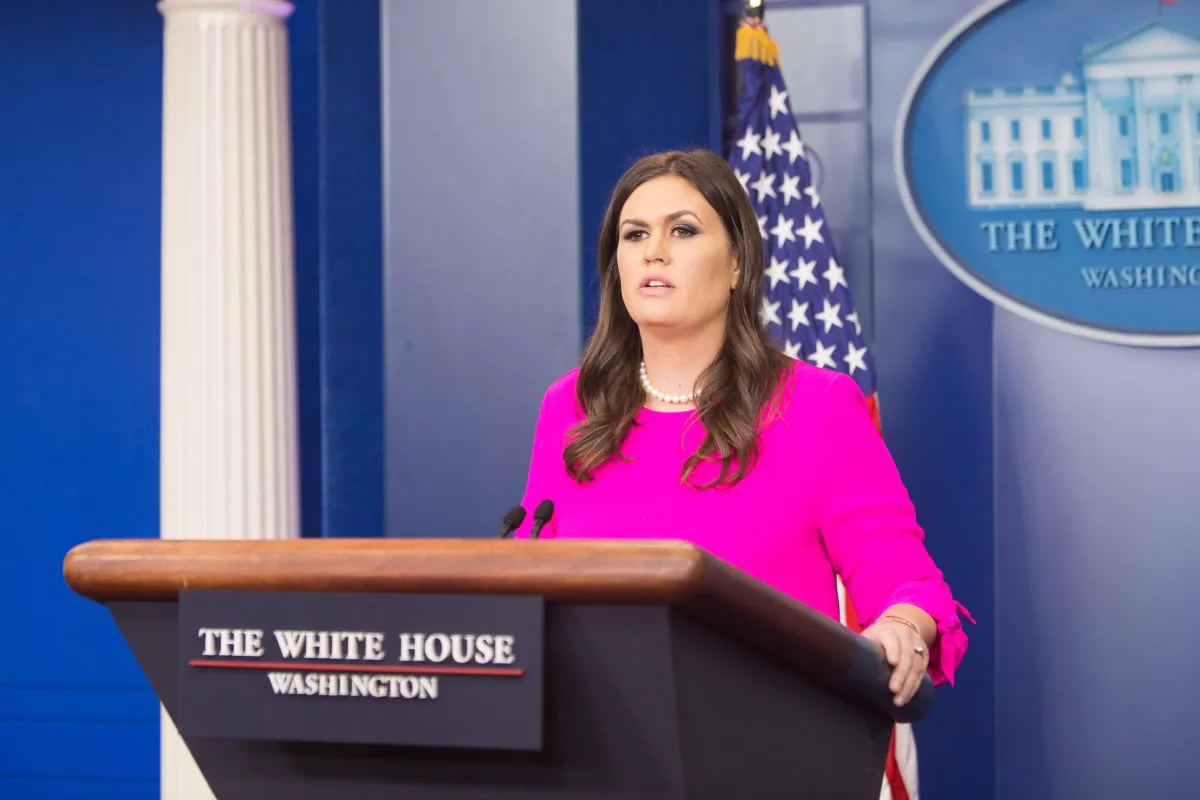 White House Press Secretary Sarah Sanders at a press briefing at the White House in Washington on Oct. 10, 2017. (Benjmin Chasteen/The Epoch Times)