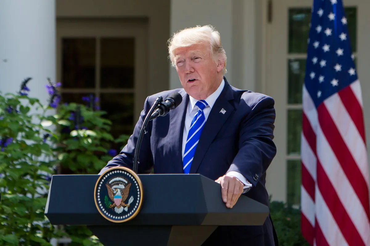 U.S. President Donald Trump speaks in the Rose Garden at the White House, Washington, in this file photo. (Samira Bouaou/The Epoch Times)