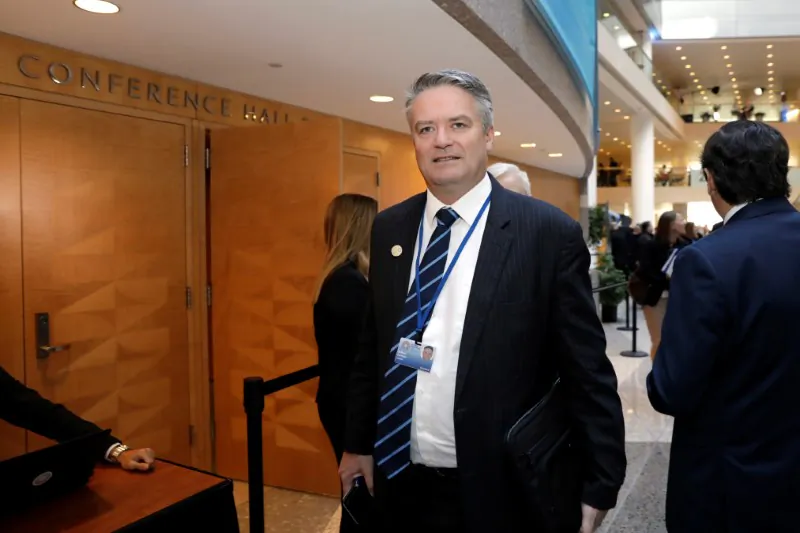 Australian Finance Minister Mathias Cormann arrives at G-20 plenary during the IMF/World Bank spring meeting in Washington, U.S., April 20, 2018. Yuri Gripas/Reuters
