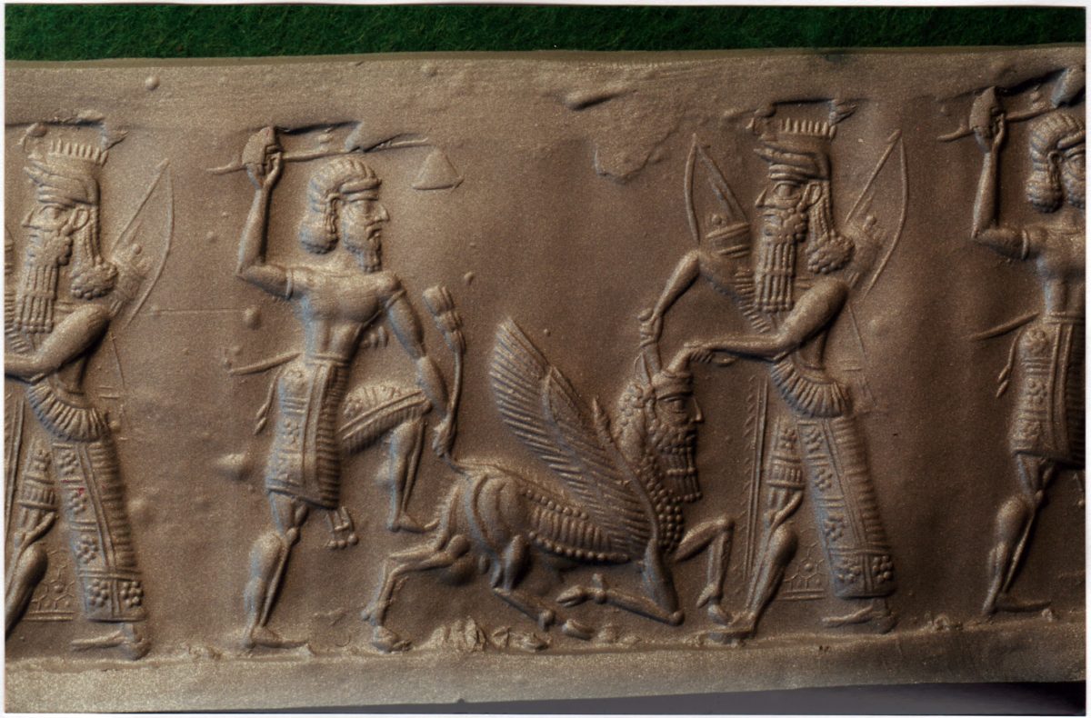 Gilgamesh and Enkidu kill the Bull of Heaven. Cylinder seal impression. MS 1989, Schøyen Collection, Norway. (Courtesy of Andrew George)