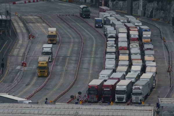 Lorries queue at Dover