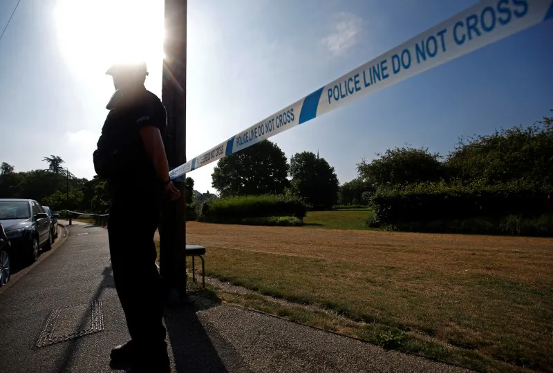 A police officer guards a cordoned off area after it was confirmed that two people had been poisoned with the nerve-agent Novichok, in Salisbury, Britain, on July 5, 2018. (Henry Nicholls/Reuters)