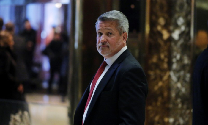Bill Shine departs after meeting with U.S. President-elect Donald Trump at Trump Tower in the Manhattan borough of New York, U.S., Nov. 21, 2016.  REUTERS/Lucas Jackson/File Photo