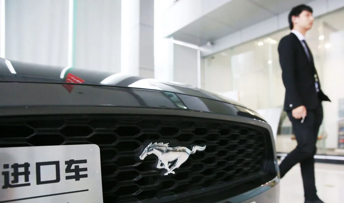 An imported American Ford Mustang is displayed in a showroom in Nantong City, Jiangsu Province, China, on May 22, 2018. (AFP/Getty Images)
