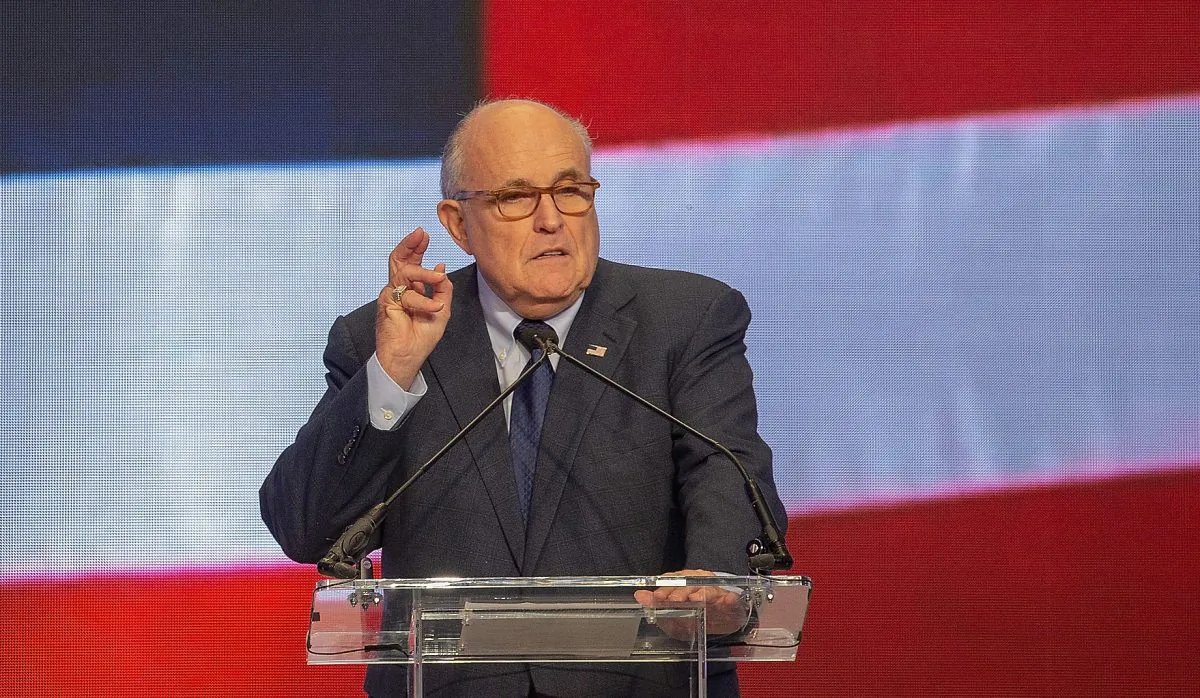 Former mayor of New York City Rudy Giuliani speaks at the Conference on Iran in Washington on May 5, 2018. (Tasos Katopodis/Getty Images)