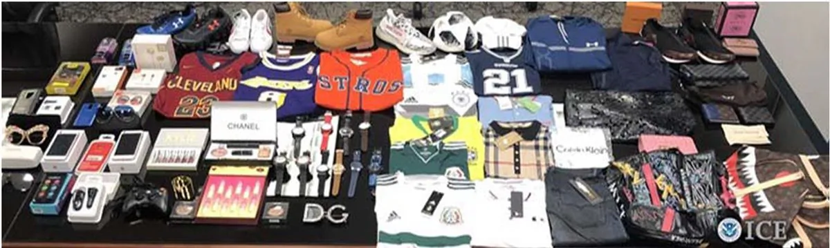 Counterfeit items seized by ICE (Immigration and Customs Enforcement) agents in Laredo, Texas. (Courtesy of ICE)