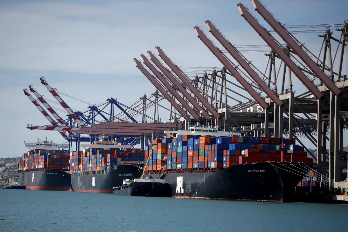 Container ships sit in berths at the Port of Los Angeles, Calif. on October 15, 2014.  (Lucy Nicholson/File Photo)