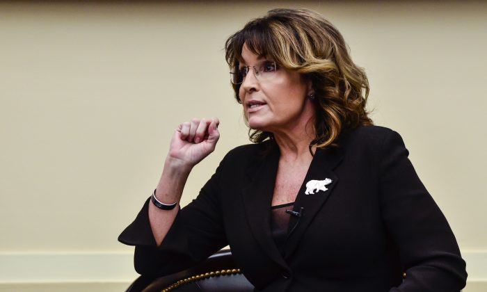 Former Governor Sarah Palin speaks during the "Climate Hustle" panel discussion at the Rayburn House Office Building in Washington on April 14, 2016. (Kris Connor/Getty Images)