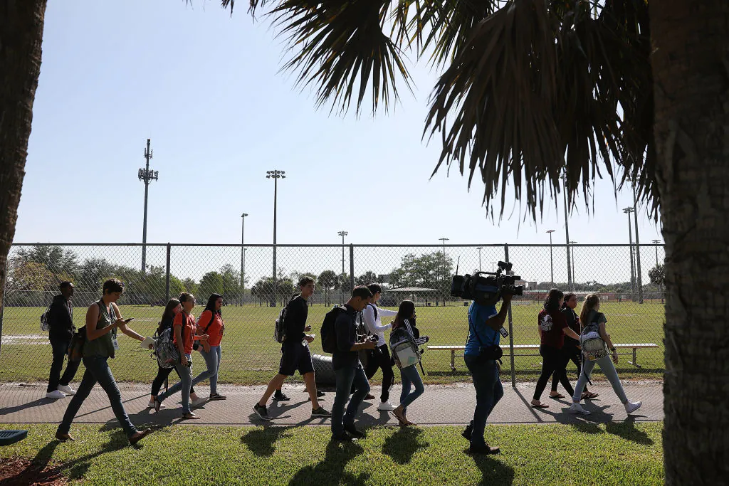 Students from Marjory Stoneman Douglas High School, where 17 classmates and teachers were killed in a mass shooting, on April 20, 2018, in Parkland, Florida. (Joe Raedle/Getty Images)