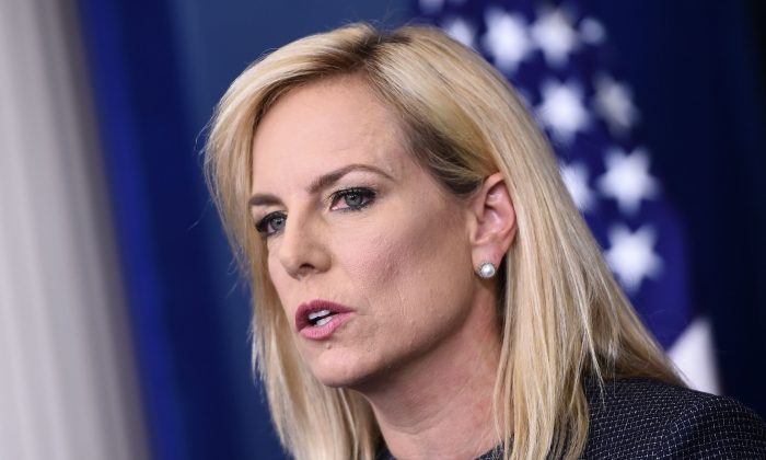US Secretary of Homeland Security Kirstjen Nielsen speaks at a press briefing at the White House in Washington, DC on June 18, 2018. (BRENDAN SMIALOWSKI/AFP/Getty Images)