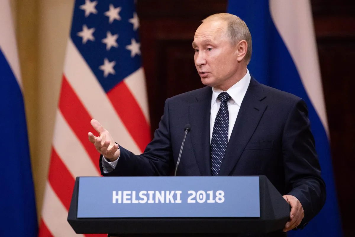 President Donald Trump (not pictured) and the President of the Russian Federation Vladimir Putin hold a joint press conference at the Presidential Palace in Helsinki, Finland, on July 16, 2018. (Samira Bouaou/The Epoch Times)