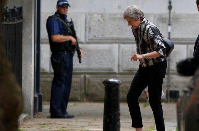 Britain's Prime Minister, Theresa May, arrives at Downing Street, in central London, Britain July 16, 2018. (Reuters/Henry Nicholls)