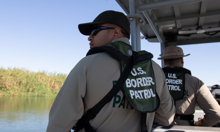 Customs and Border Protection agents patrol the Colorado River at the intersection of California, Arizona, and Mexico, on May 25, 2018. (Samira Bouaou/The Epoch Times)