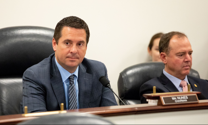 Rep. Devin Nunes (L) chairs a Permanent Select Committee on Intelligence hearing at U.S. Congress in Washington on May 17, 2018. (Samira Bouaou/The Epoch Times)