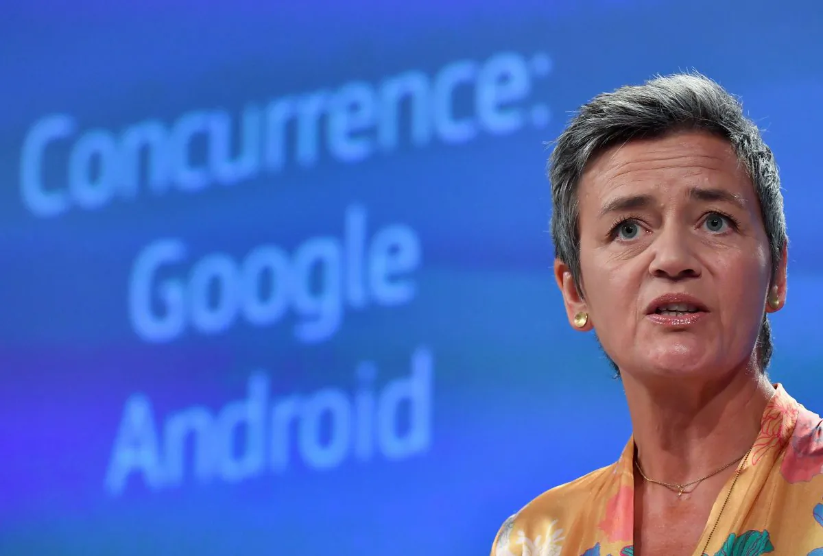 European Union Competition Commissioner Margrethe Vestager gives a joint press at the EU headquarters in Brussels on July 18, 2018. (JOHN THYS/AFP/Getty Images)