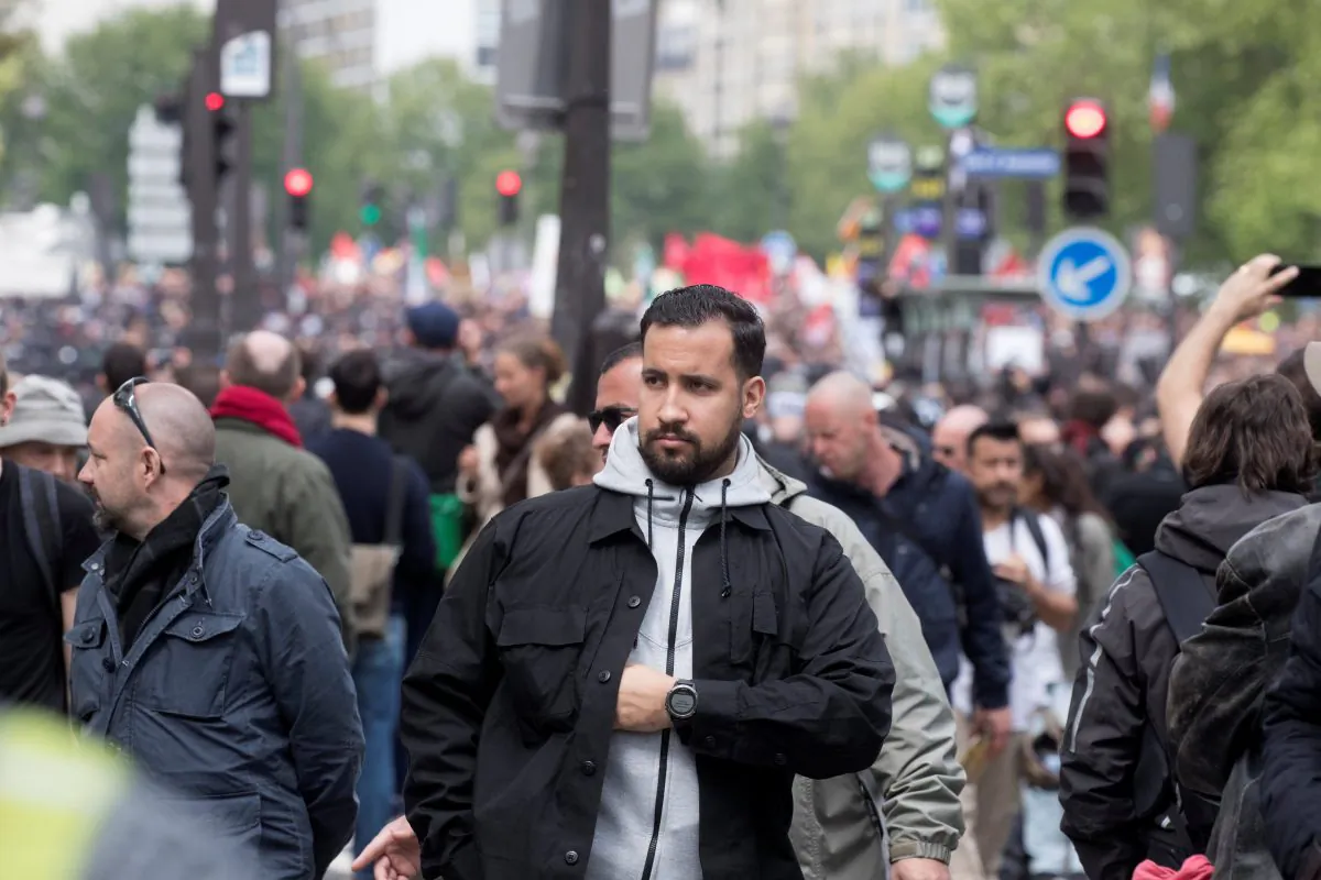 Alexandre Benalla, French presidential aide, is seen during the May Day labour union rally in Paris, France on May 1, 2018. (Reuters/Philippe Wojazer)