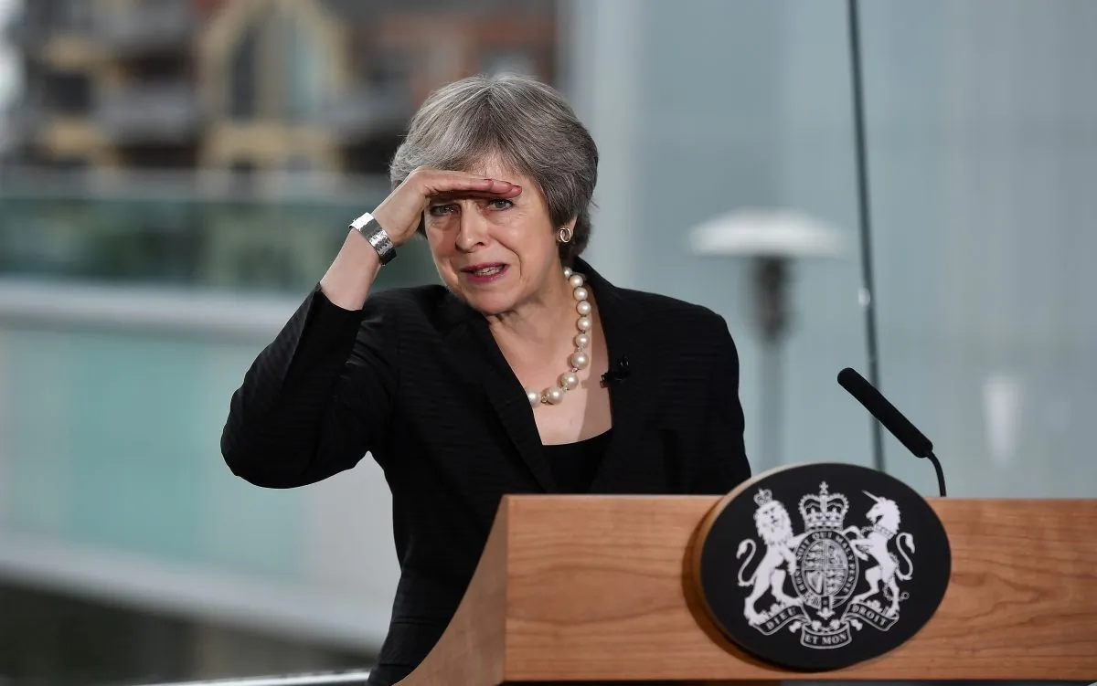 British Prime Minister Theresa May delivers a keynote speech at the Waterfront Hall on July 20, 2018 in Belfast, Northern Ireland. During her two-day visit, focussing on Brexit and the deadlock at Stormont, she will visit the Irish border and discuss the potential impact of Brexit with Northern Irish businesses. (Charles McQuillan/WPA Pool/Getty Images)